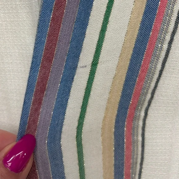 Blue Island White Multi Stripe Wrap Dress Women’s Medium Boho Tassel Tie Lightwe - Picture 11 of 13